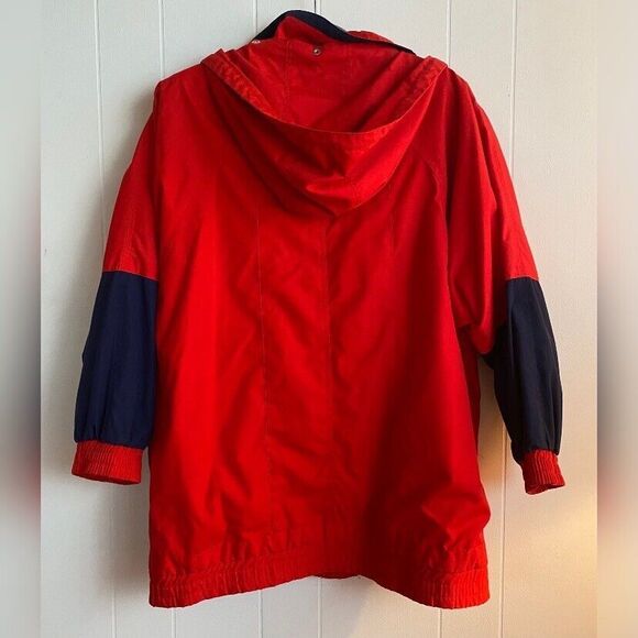 Current Seen Coat Women’s Large Red Blue Hood Oversized Storm Coat Russia - Picture 3 of 7